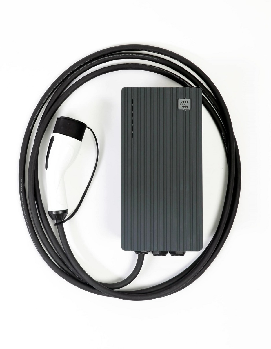 Teltonika Energy TeltoCharge EV Charger | 240 V 7.4 kW Wi-Fi/BLE | Grey | 7.5 m (24.6 ft) H05V2V2 Cable with J1772 Connector | EVC1310P1200 | Mounting Pole Not Included