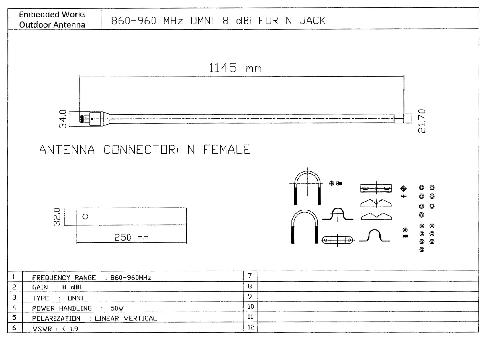 868/915 MHz 8 dBi Gain Outdoor Omni LoRa Antenna & RF Cable Bundle | N-Type Female | Great for LoRaWAN Gateways, Helium Hotspots to Maximize Sensor Devices - Image 9