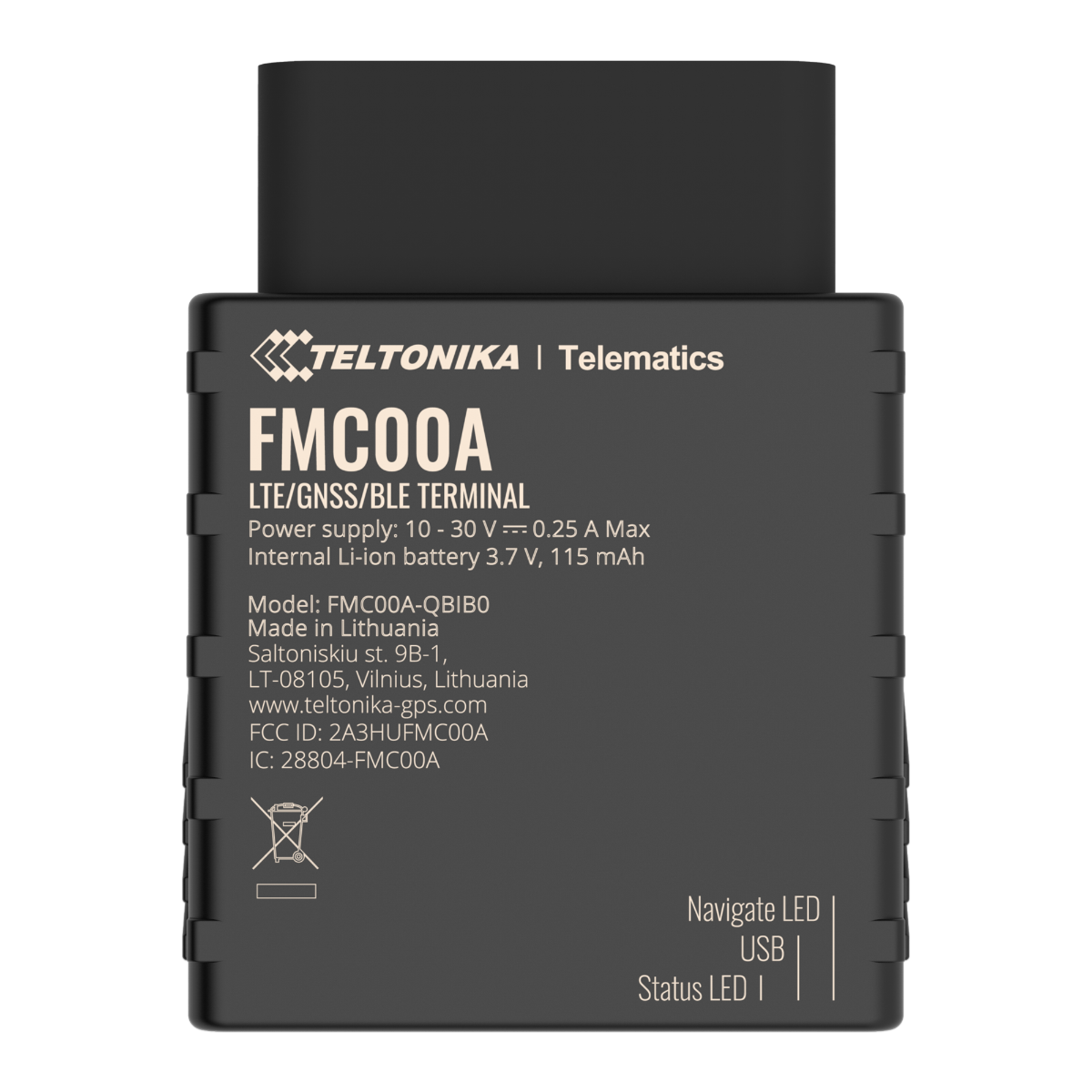 Teltonika FMC00A 4G/LTE Cat 1 OBD-II GPS Tracker | BT/BLE 4.0 | GPS/GLONASS/GALILEO/BEIDOU/QZSS | FMC00A3DNJ01