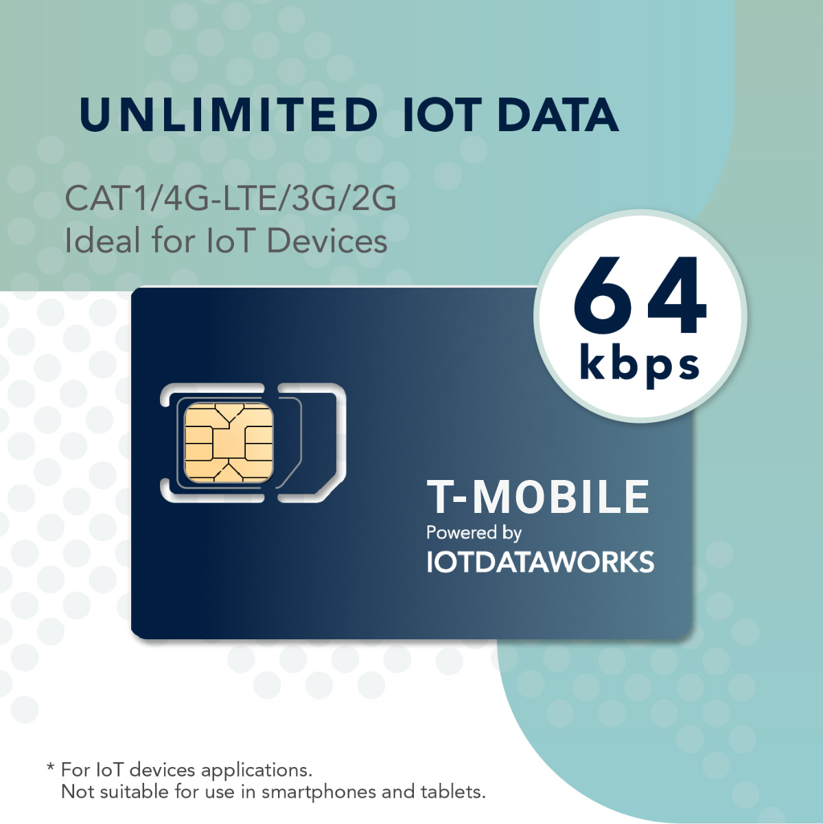 IoTDataWorks 64 kbps Unlimited IoT SIM Card Yearly Subscription | No Contracts, No Usage Limits | No Voice, No SMS | CAT1, 4G LTE/3G | T-Mobile (USA) | Not Intended for Phones or Tablets